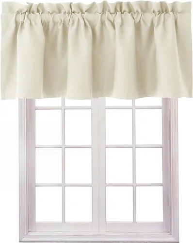 Vista 21 de Hiasan Cortinas opacas con cenefa para oscurecimiento sólido de habitación, cenefas con bolsillo para barra, para ventanas, 42 x 12 pulgadas