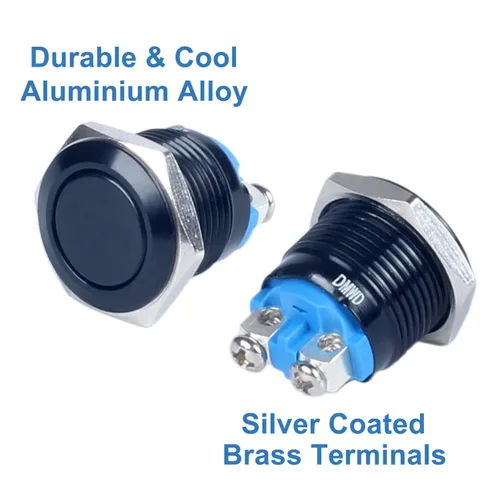 Vista 4 de Paquete de 2 interruptores de botón momentáneos de metal de 0.630 in, impermeables, IP66, terminales de tornillo antivandálicos de 12 V, 24 V, 36 V
