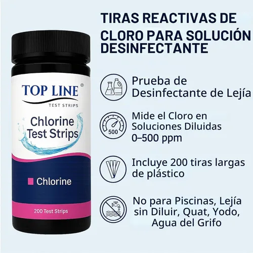 Vista 2 de 200 tiras reactivas de cloro para servicio de alimentos de 0 a 500 ppm (paquete de valor) - Tiras de prueba de desinfectante de blanqueador