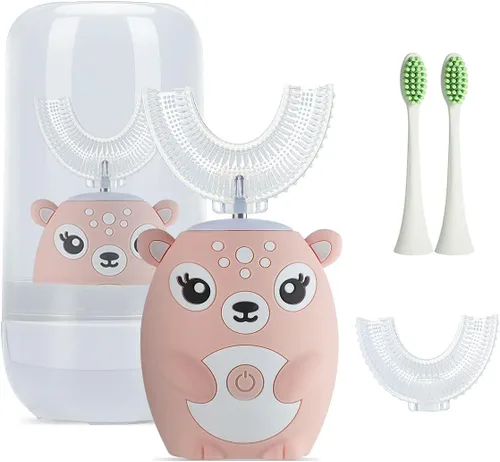 Vista 8 de Cepillos de dientes eléctricos para niños, en forma de U, cepillo de dientes automático sónico con 4 cabezales de cepillo, seis modos de limpieza