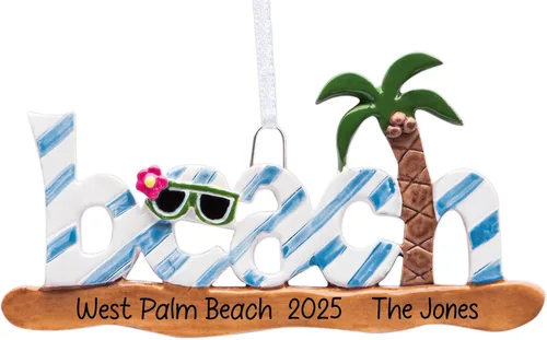 Vista 7 de Adorno de Navidad personalizado para la playa 2026, personalización gratuita, vacaciones de verano, vacaciones en la playa, decoración con palmera