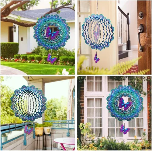 Vista 3 de DREAMYSOUL Hilandero de viento al aire libre de metal, 12 pulgadas de mariposa colgante de viento 3D escultura de viento para jardín al aire libre