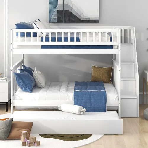 Vista 9 de Literas para niños con escalera, literas de madera maciza con barandilla completa Gris