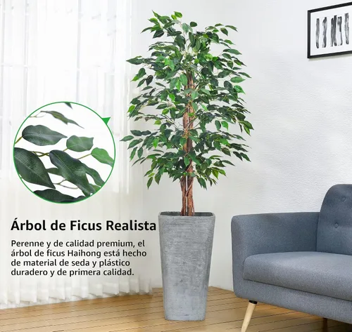Vista 2 de HAIHONG Árbol de Ficus Artificial de 4 Pies, Plantas de Seda Artificial con Maceta de Vivero de Plástico Resistente, Árboles de Ficus Artificiales