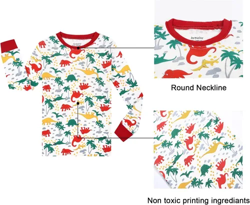 Vista 5 de Benaive Pijamas para niños, pijamas de algodón para niños, conjunto de 4 piezas con pantalones para niños