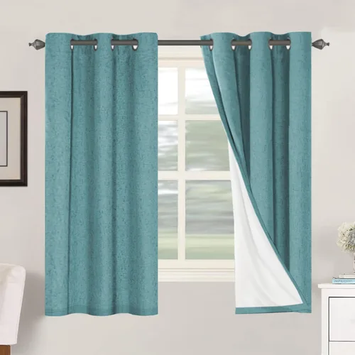 Vista 87 de H.VERSAILTEX Cortinas 100% opacas con aislamiento térmico, texturizadas, de lino, con bloqueo completo de calor y luz, para sala de estar y Negro
