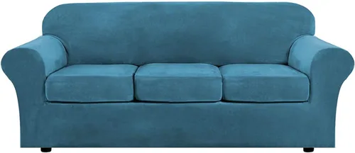 Vista 25 de Funda de terciopelo de lujo con fundas de cojín de asiento separadas, funda de sofá de alta elasticidad, fundas de sofá de felpa ultra suave, Marrón