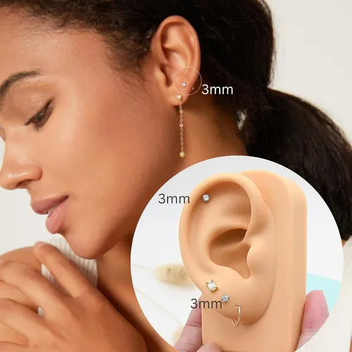 Vista 7 de 3mm Tiny CZ Flat Back Stud Earrings,14K Gold Small Screw on Cubic Zirconia Earrings for Cartilage Helix Tragus Piercing Jewelry Gift for Women Girls
