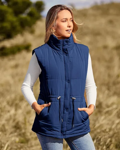 Vista 3 de BTFBM Chaleco casual para mujer, con botones, con cremallera, acolchado, con cordón, sin mangas, con bolsillos