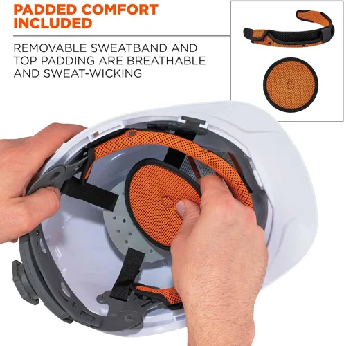 Vista 4 de Casco duro ventilado estilo gorra, con suspensión de trinquete, Clase C, Ergodyne Skullerz 8972, naranja