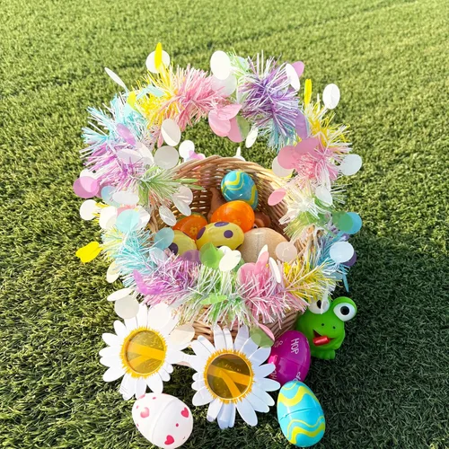 Vista 6 de Guirnalda de Pascua, guirnaldas de oropel de primavera pastel de 50 pies para interiores y exteriores, oficina, árbol, ventana, suministros