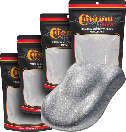 Vista 63 de Custom Shop - Purpurina metálica para pintura automotriz, oro brillante, 4 oz, micro escamas de metal de 0.004" para pintura de automóviles, aditivo