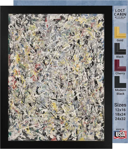 Vista 14 de Ritmo de otoño de cabaña perdida por Jackson Pollock Impresión en marco plano negro Reproducción de pintura de obras de arte fino Póster