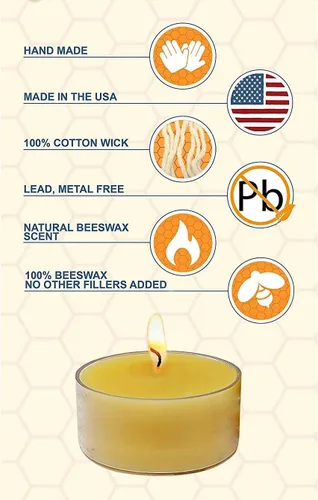 Vista 6 de Velas de té de cera de abeja cruda 100% pura (juego de 6) orgánicas hechas a mano