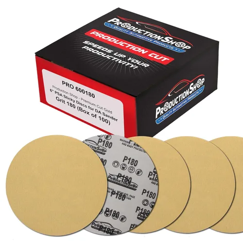 Vista 16 de ProductionShop Discos de lijado dorados PSA de grano 60 de 6 pulgadas, caja de 80 unidades, papel de lija abrasivo autoadhesivo para lijadoras