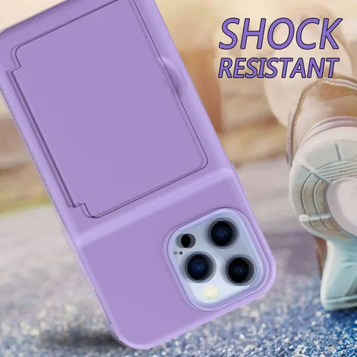 Vista 6 de Funda tipo cartera para iPhone 13 Pro Max, [Soporte para tarjeta de crédito integrado] Defensor 2 en 1 con ranuras para tarjetas, espejo oculto, a