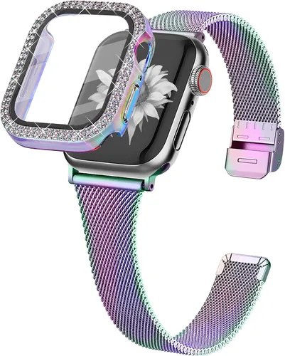 Vista 10 de Joyozy Correa delgada de acero inoxidable compatible con Apple Watch de 1.49, 1.57, 1.61, 1.65, 1.73, 1.77 y 1.81 pulgadas, correa milanesa con Negro