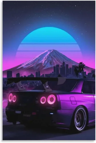 Vista 12 de ALUKAP Cuadro decorativo de la familia de autos Vaporwave Jdm Ae86 de los años 90, arte de pared, pósteres colgantes, 12 x 18 pulgadas