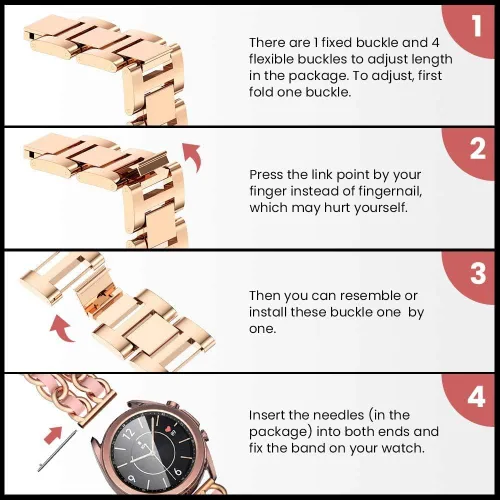 Vista 3 de Lamshaw Compatible con 3Plus Vibe Plus Band, cadena de joyería de metal con cuero compatible con 3Plus Vibe Plus/Vibe + Smartwatch