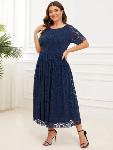 Vista 4 de Ever-Pretty Plus Vestidos formales de encaje con cuello redondo y espalda en V para mujer, talla grande, 01482-DA