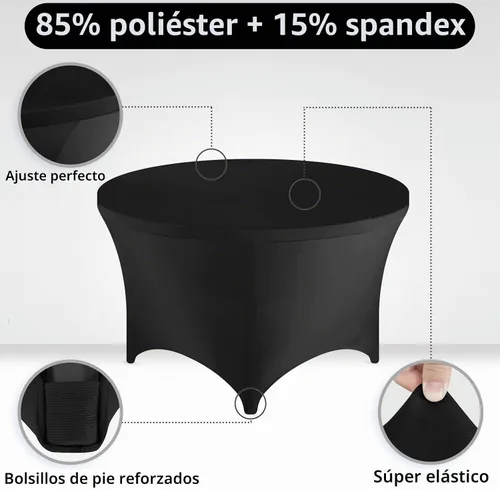 Vista 4 de FestiCorp Mantel redondo ajustable de elastano negro de 60 pulgadas, 5 pies