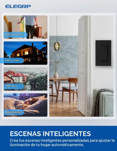 Vista 5 de ELEGRP - Interruptor de luz inteligente, interruptor de luz Wi-Fi de 2.4 GHz compatible con Alexa y Google Assistant, requiere cable neutro, control