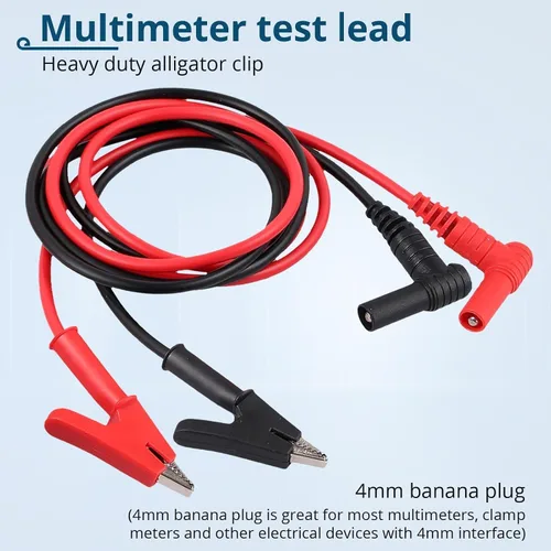 Vista 3 de 1 par de cable de prueba conector banana a pinzas cocodrilo, 100cm/3.28ft, corriente nominal de 15A, voltaje máximo de 1000V, cable de prueba