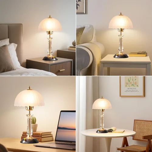 Vista 7 de Lámpara de mesa de cristal, lámpara de noche regulable con interruptor de encendido/apagado, modernas lámparas de vidrio para mesitas de noche