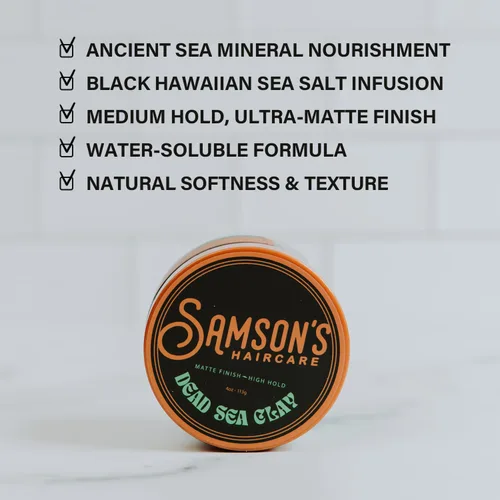 Vista 4 de SAMSON'S HAIRCARE Arcilla para peinar el cabello del Mar Muerto, nutritiva y revitalizante, con sal marina hawaiana negra, alta sujeción, acabado