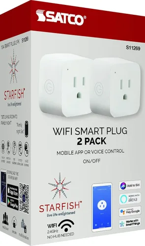 Vista 7 de Satco S11269 Starfish - Enchufe inteligente mini cuadrado de 2 pulgadas con WiFi, funciona con Siri, Alexa, Google Assistant, SmartThings, blanco
