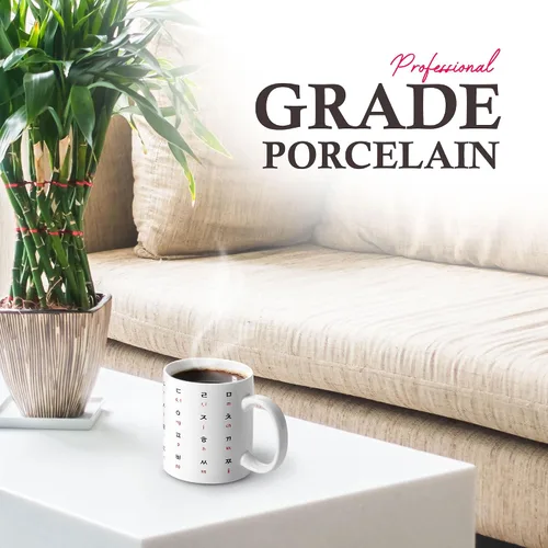 Vista 7 de BICETTO Taza de café de cerámica coreana de 12 onzas con impresionante diseño de hangul y alfabeto inglés, taza ideal para entusiastas del café