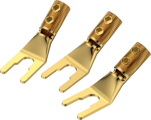 Vista 8 de Tertullus 8 conectores de pala de altavoz, cobre puro, chapado en oro, enchufe Y de 45 grados, adaptador de bloqueo de tornillo de 45 grados