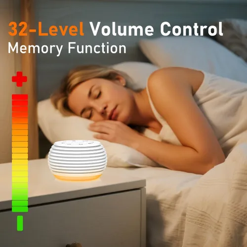 Vista 5 de SleeZOO Máquina de sonido portátil, máquina de ruido blanco, máquina de dormir con 30 sonidos relajantes, 32 niveles de volumen, 5 temporizadores