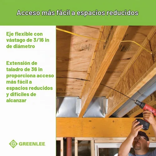 Vista 4 de Greenlee 921 Quick Change D'VersiBIT Kit de extensión de taladro flexible de 4 piezas con brocas de extensión de 18 y 36 pulgadas, broca rechoncha