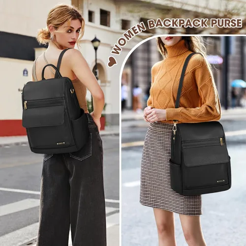 Vista 7 de NUBILY Mochila de cuero antirrobo para mujer, mochila de viaje, impermeable, casual, mochilas de moda, Negro -, Moda