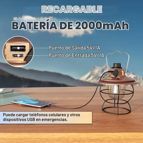 Vista 4 de Linterna de camping LED recargable, cobre