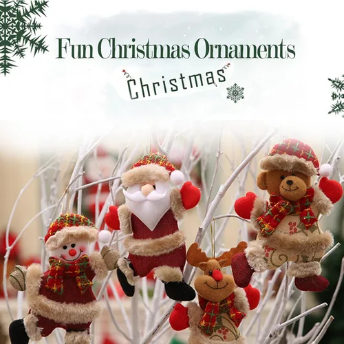 Vista 3 de iDIY Adornos de peluche de Navidad, juego de 4 colgantes de Papá Noel, muñeco de nieve, alce y oso para temporada festiva