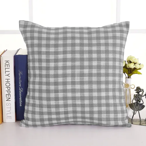 Vista 22 de Deconovo Almohada decorativa de lino sintético para el hogar, hecha a mano, a cuadros, para sofá, 18 x 18 pulgadas, gris oscuro y blanco