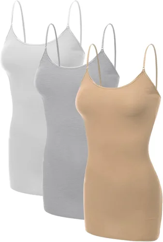 Vista 361 de Emmalise Camisola larga casual básica para mujer, con tirantes ajustables, top en capas
