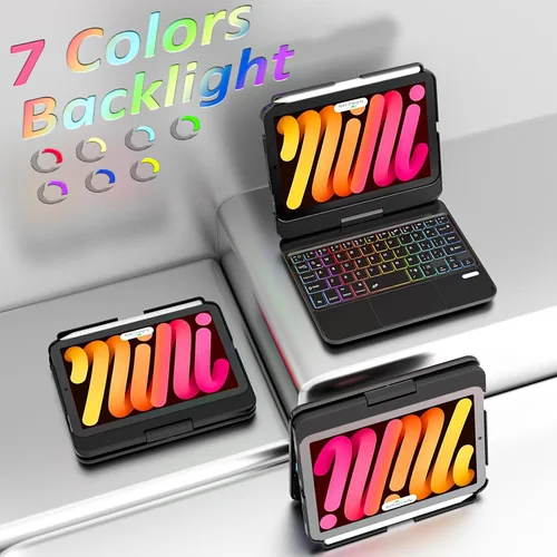 Vista 7 de TaIYanG Funda de teclado para iPad mini 7 A17 Pro 2024 y Mini 6, funda de teclado con trackpad retroiluminado de 7 colores para iPad mini 6ª
