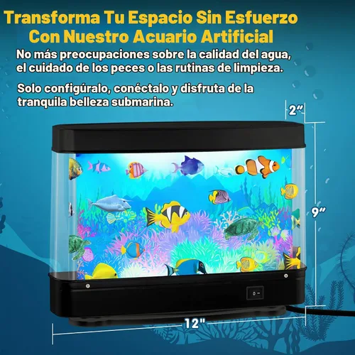 Vista 2 de Pecera Artificial de Juguete Océano Virtual - Mini Acuario de Escritorio de Oficina, Lámpara de Movimiento con Luz Nocturna, Regalo Divertido