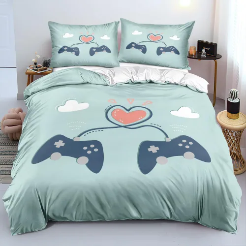 Vista 19 de Juego de funda de edredón de tamaño individual con estampado 3D de Gamepad azul para niños, fundas de edredón y fundas de almohada para dormitorio