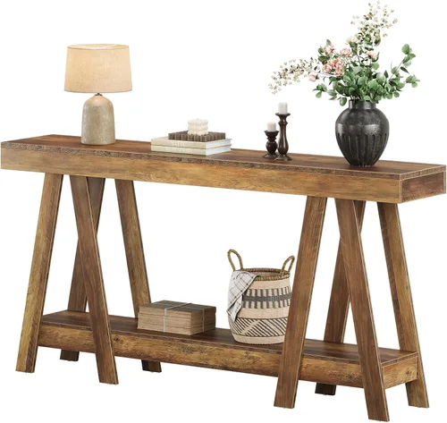 Vista 8 de Tribesigns Mesa consola de granja de 70.87 pulgadas, mesa decorativa de entrada de 2 niveles detrás del sofá para sala de estar, entrada, vestíbulo
