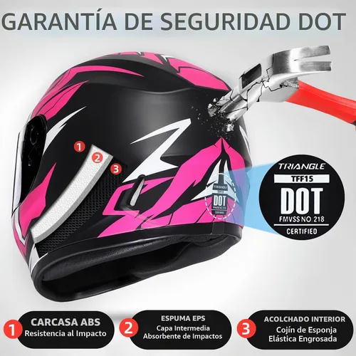 Vista 2 de TRIANGLE Casco de motocicleta de cara completa, aprobado por DOT, para Mate rosa