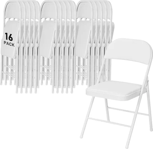Vista 30 de SEALAMB Paquete de 4 sillas plegables con asiento cómodo, marco de metal resistente, sillas apilables portátiles para bodas, fiestas, oficina