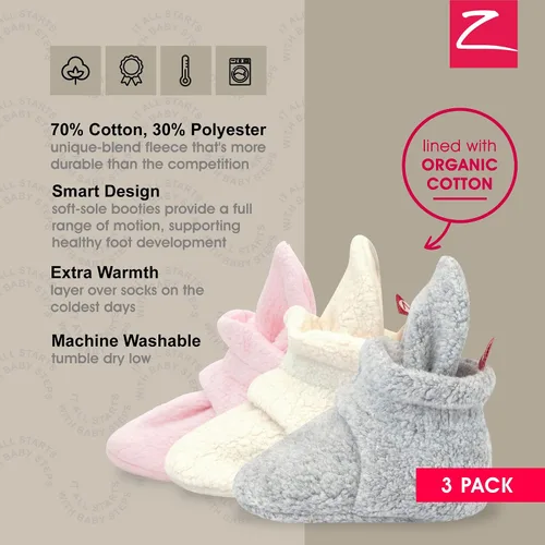 Vista 4 de Zutano Botines unisex de forro polar para bebé, esenciales para bebé, paquete de 3