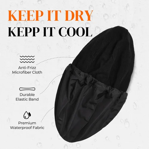Vista 2 de Gorro de ducha para hombre, gorro de baño negro, reversible, con forro de rizo, grande, impermeable, ajustable, banda elástica, dobladillo elástico