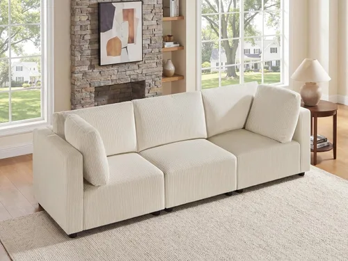 Vista 13 de Sofá biplaza de 66.9 pulgadas, sofá cama modular convertible de 2 plazas de pana, moderno juego de sofá combinado gratuito para sala de estar y Beige