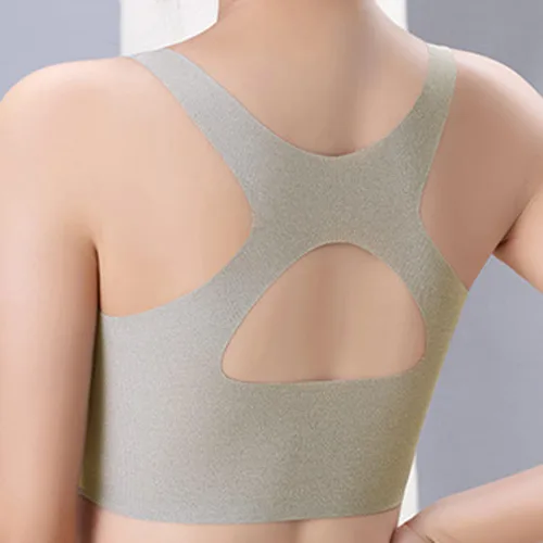 Vista 3 de Camiseta sin rebote para mujer, sin varillas, cierre de espalda, brasier deportivo, pecho lateral, ropa