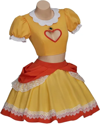 Vista 4 de RocailleCos Disfraz de princesa de margarita amarilla para cosplay, vestido corto, falda corta, traje de Halloween para mujeres y niñas